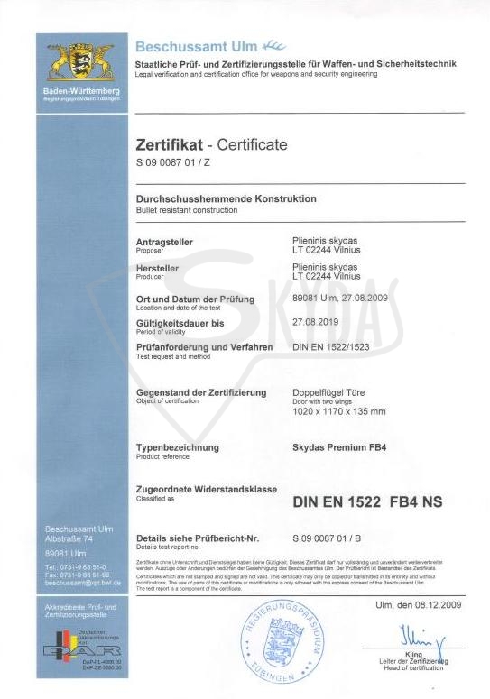 The certificate of bullet proof doors